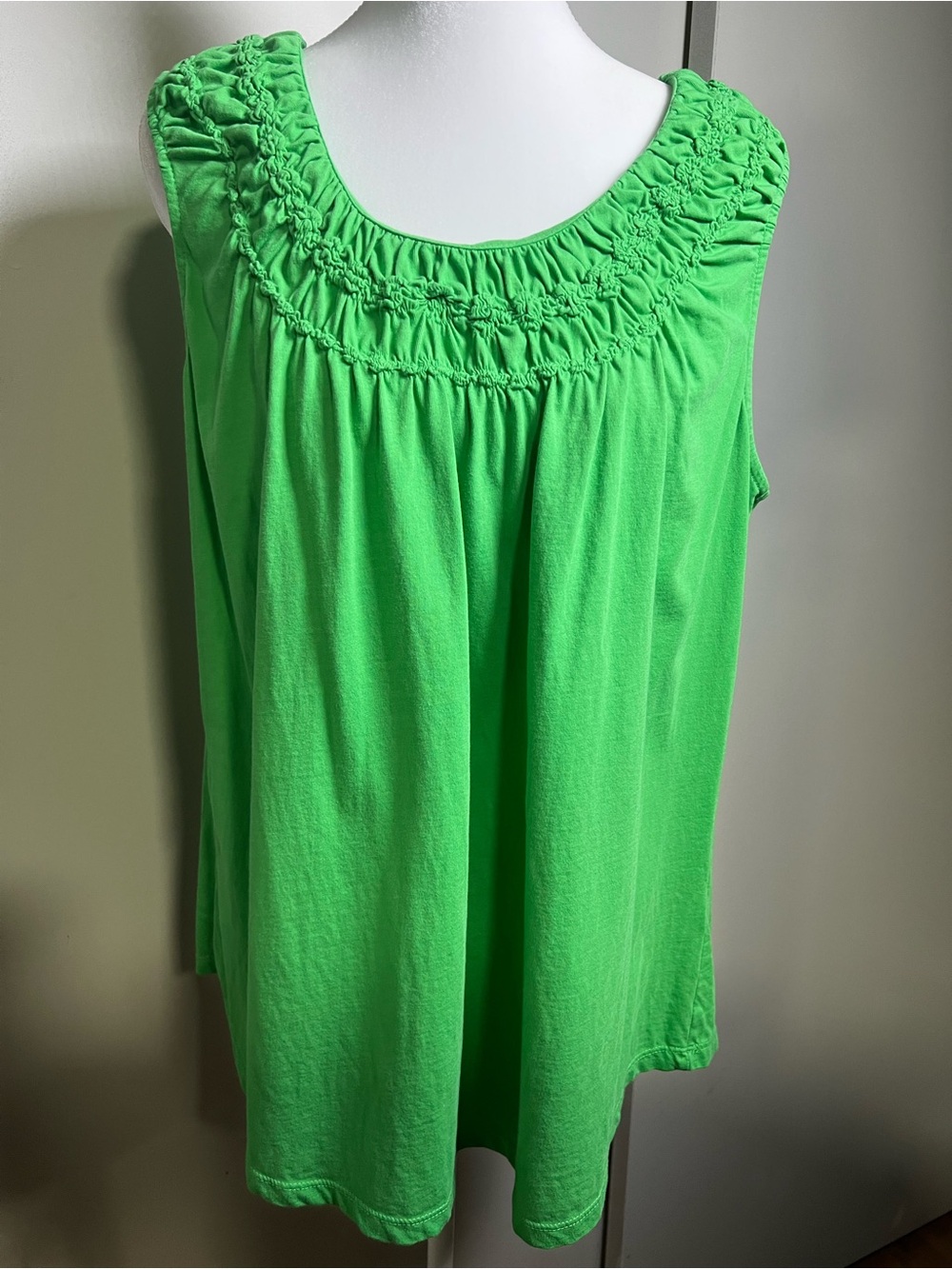 Basic Editions Bright Green Smocked Yoke Sleeveless Tank